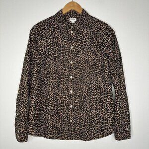 J Crew Button up Shirt Size M Leopard Print Long Sleeve Signature Fit